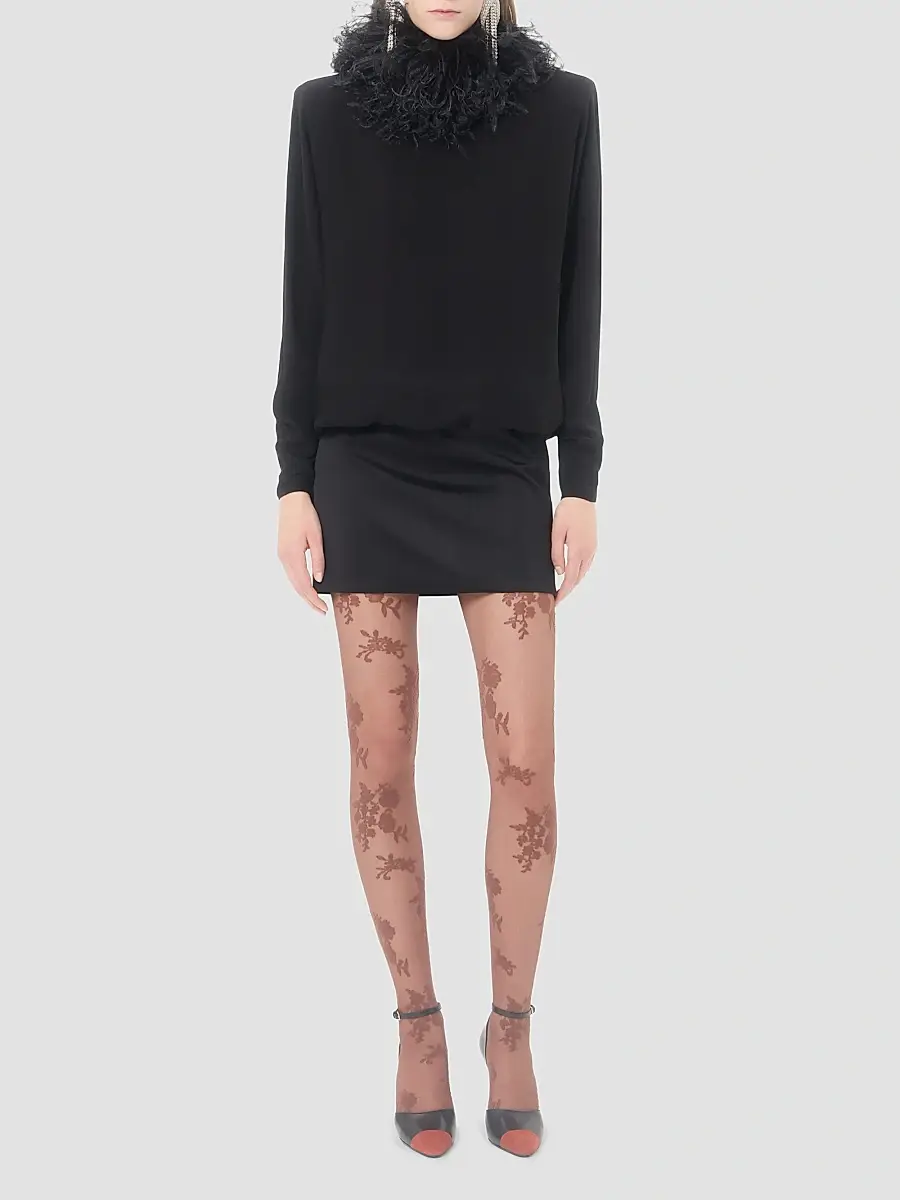 Valentino Women's Short Georgette Dress with Feathers - Black | Thumbnail 2 Valentino Women's Short Georgette Dress with Feathers - Black | Thumbnail 2