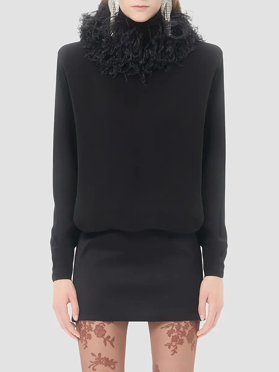 Valentino Women's Short Georgette Dress with Feathers - Black | Thumbnail 3 Valentino Women's Short Georgette Dress with Feathers - Black | Thumbnail 3