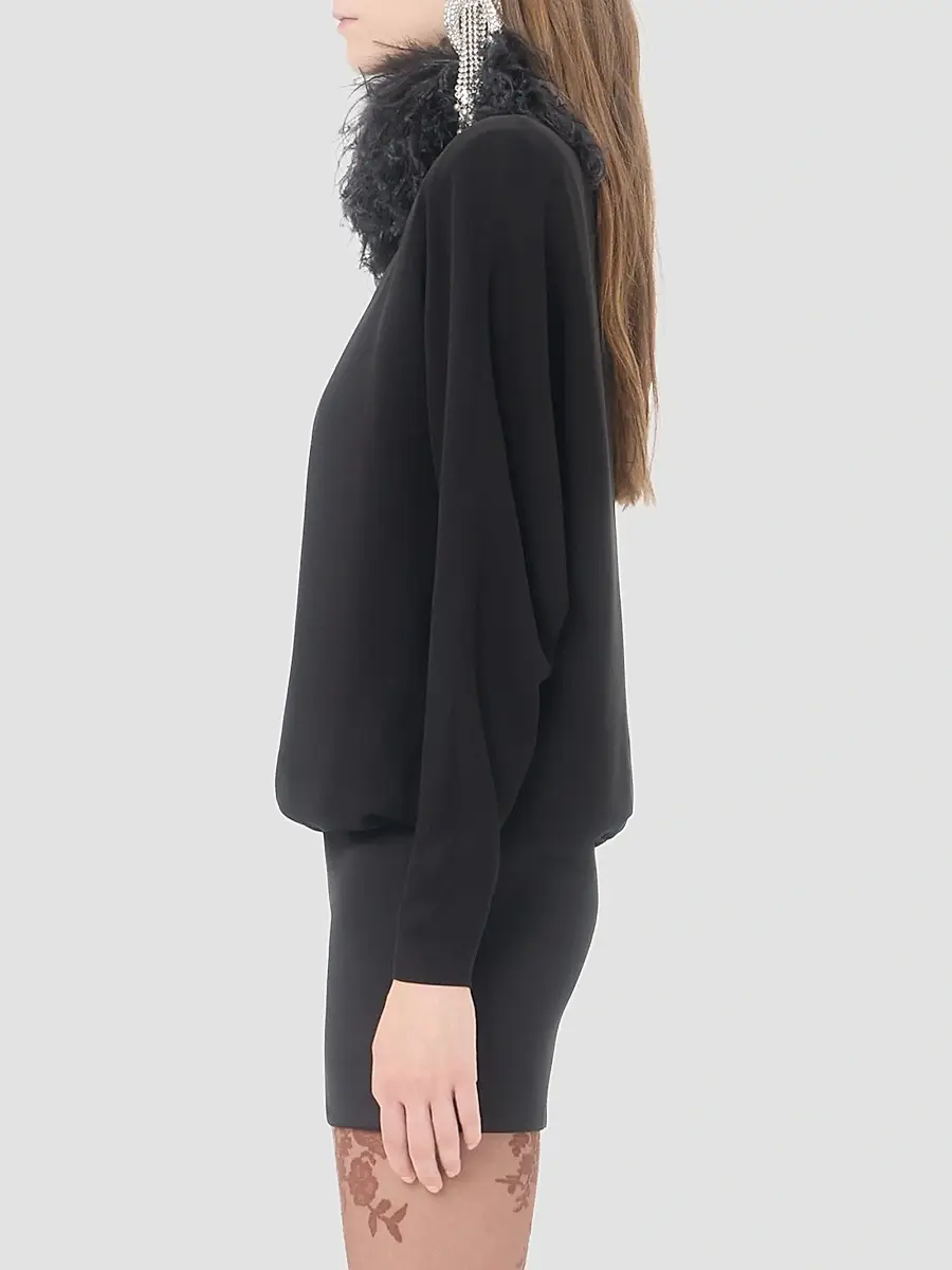 Valentino Women's Short Georgette Dress with Feathers - Black | Thumbnail 4 Valentino Women's Short Georgette Dress with Feathers - Black | Thumbnail 4