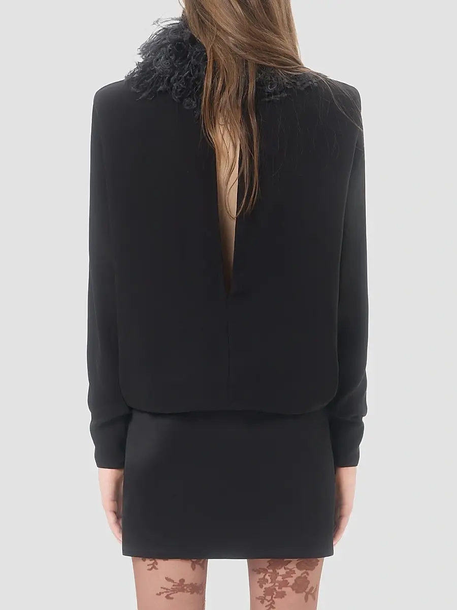 Valentino Women's Short Georgette Dress with Feathers - Black | Thumbnail 5 Valentino Women's Short Georgette Dress with Feathers - Black | Thumbnail 5