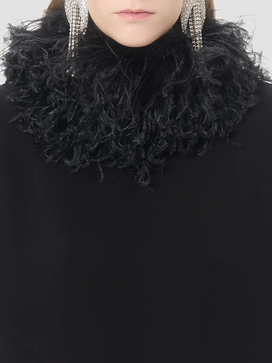 Valentino Women's Short Georgette Dress with Feathers - Black | Thumbnail 6 Valentino Women's Short Georgette Dress with Feathers - Black | Thumbnail 6