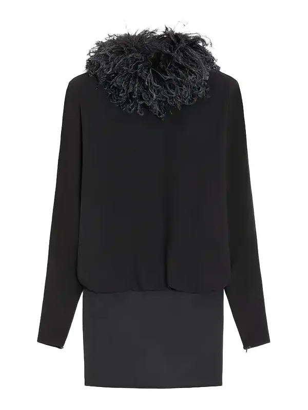 Women's Short Georgette Dress with Feathers - Black Women's Short Georgette Dress with Feathers - Black