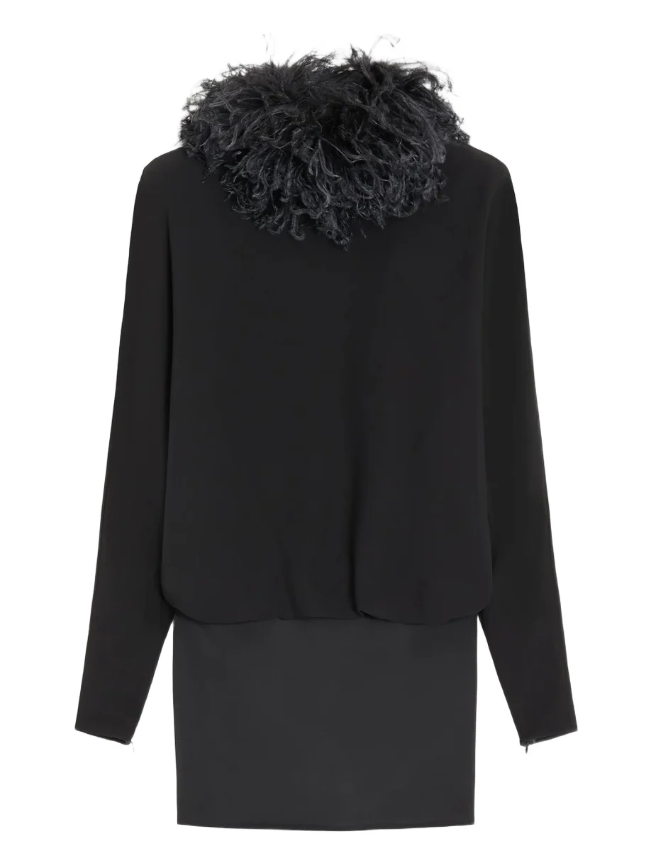 Women's Short Georgette Dress with Feathers - Black Women's Short Georgette Dress with Feathers - Black