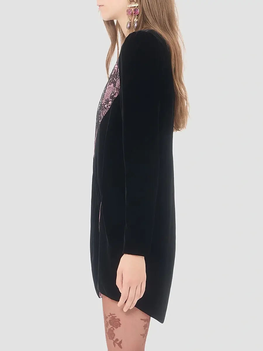 Valentino Women's Short Velvet Dress with Lace - Black Pink | Thumbnail 4 Valentino Women's Short Velvet Dress with Lace - Black Pink | Thumbnail 4