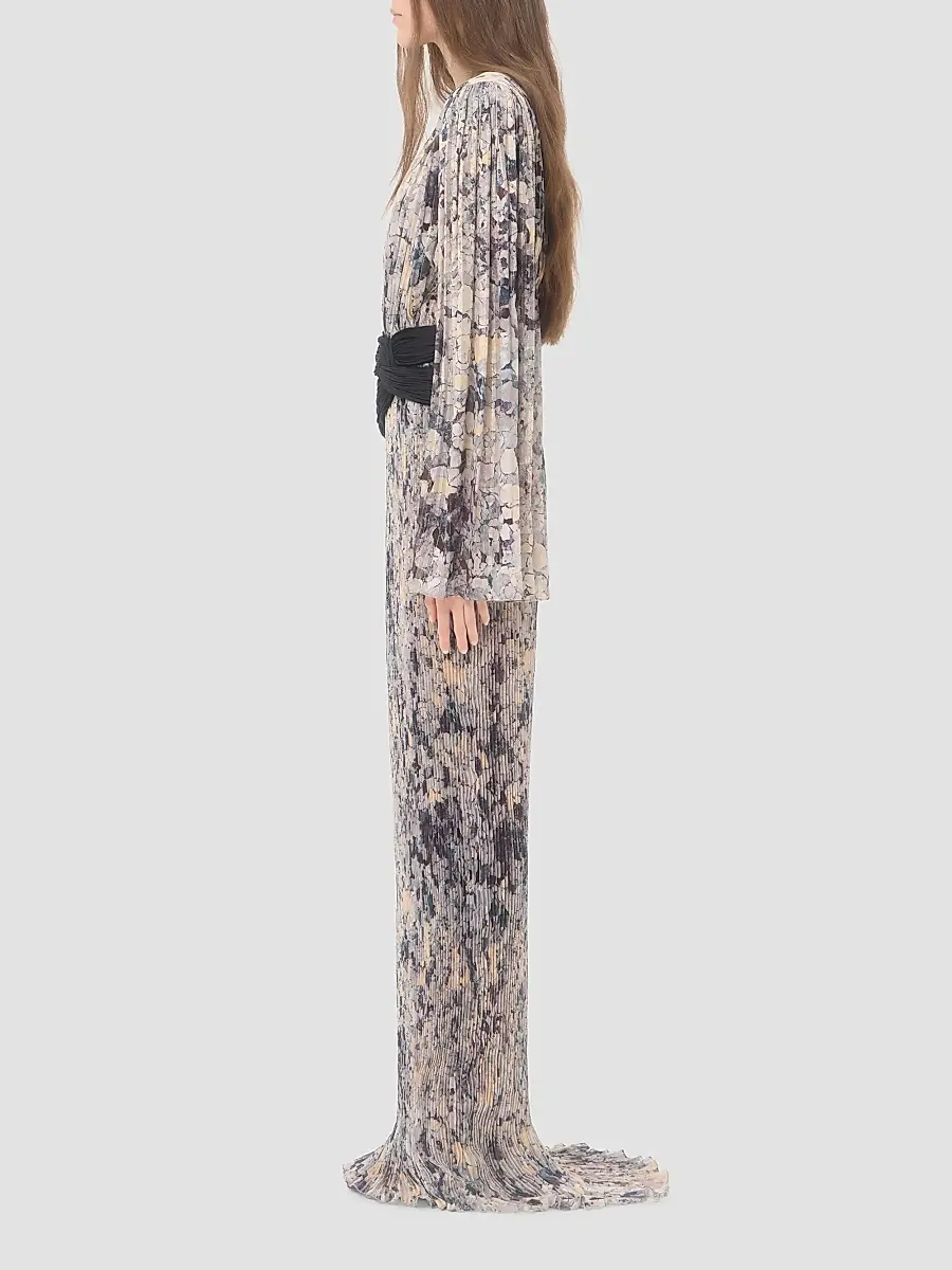 Valentino Women's Long Dress with Pleats - Grey Multi | Thumbnail 4 Valentino Women's Long Dress with Pleats - Grey Multi | Thumbnail 4