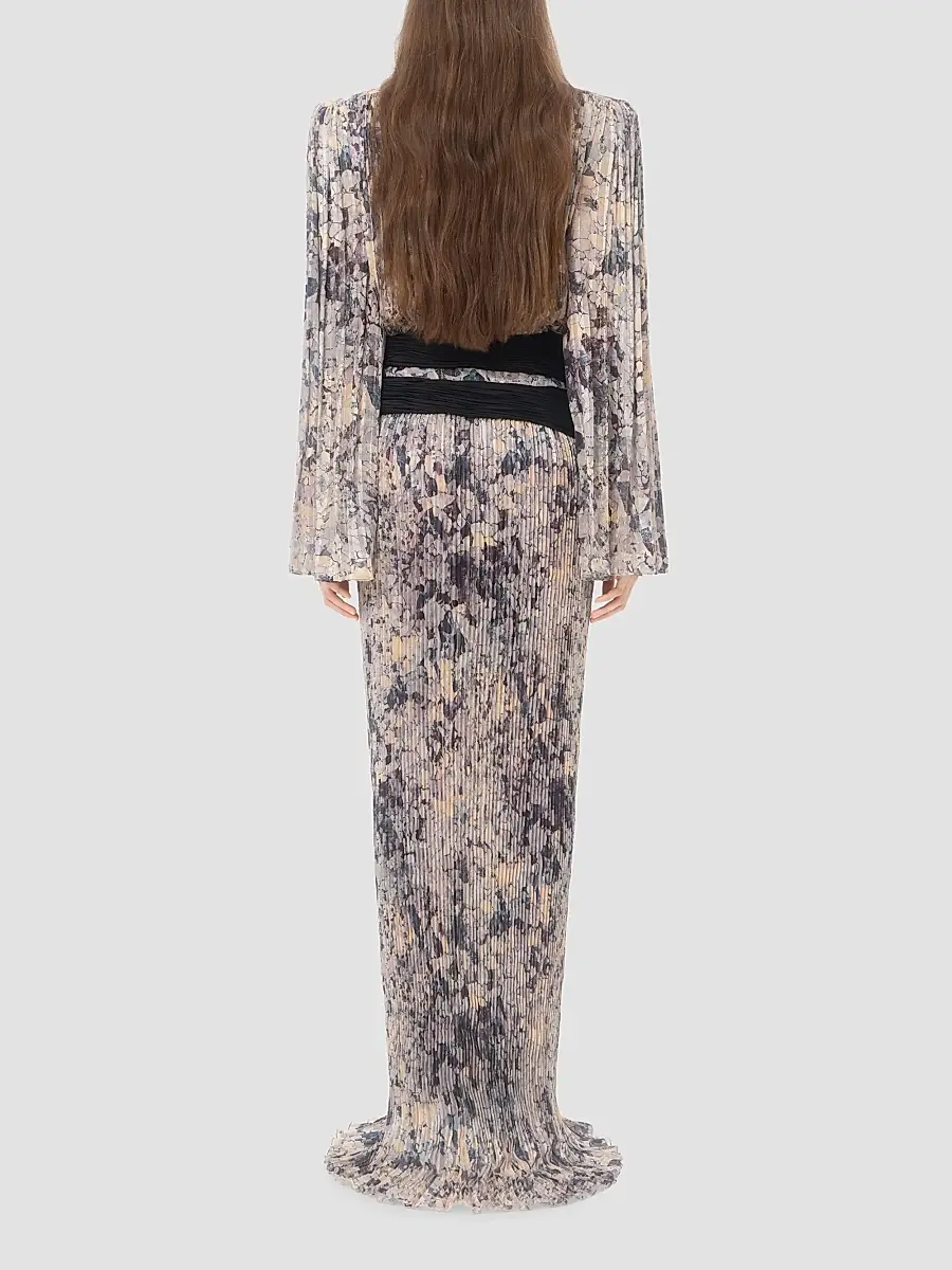 Valentino Women's Long Dress with Pleats - Grey Multi | Thumbnail 5 Valentino Women's Long Dress with Pleats - Grey Multi | Thumbnail 5