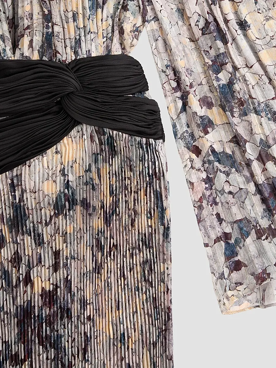Valentino Women's Long Dress with Pleats - Grey Multi | Thumbnail 7 Valentino Women's Long Dress with Pleats - Grey Multi | Thumbnail 7