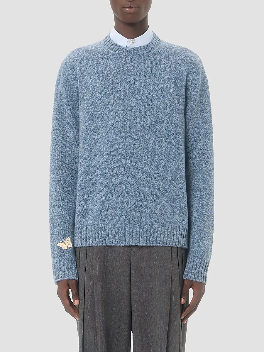 Valentino Men's Wool Sweater with Embroidered Butterfly Patch | Thumbnail 3 Valentino Men's Wool Sweater with Embroidered Butterfly Patch | Thumbnail 3
