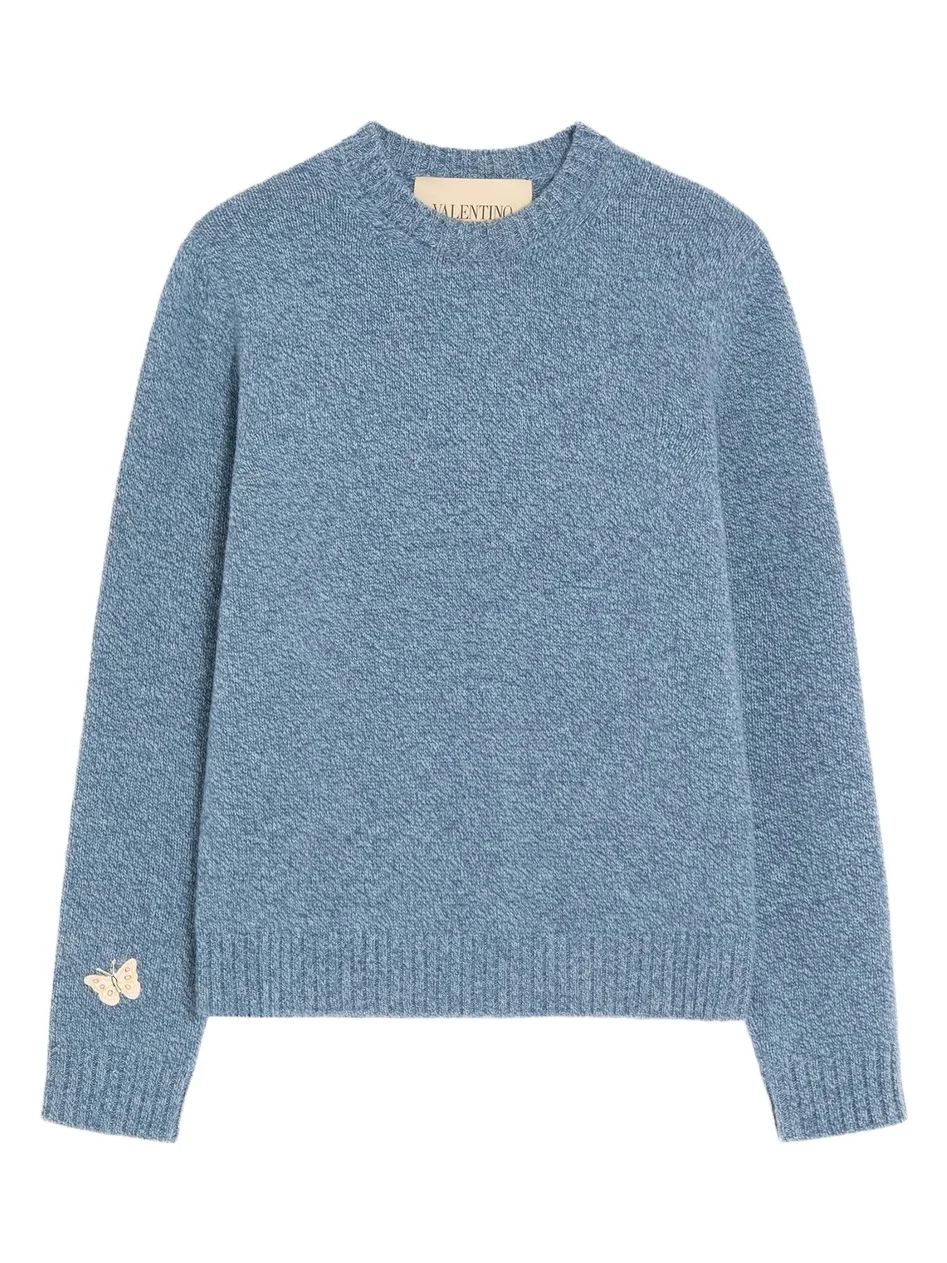 Valentino Men's Wool Sweater with Embroidered Butterfly Patch
