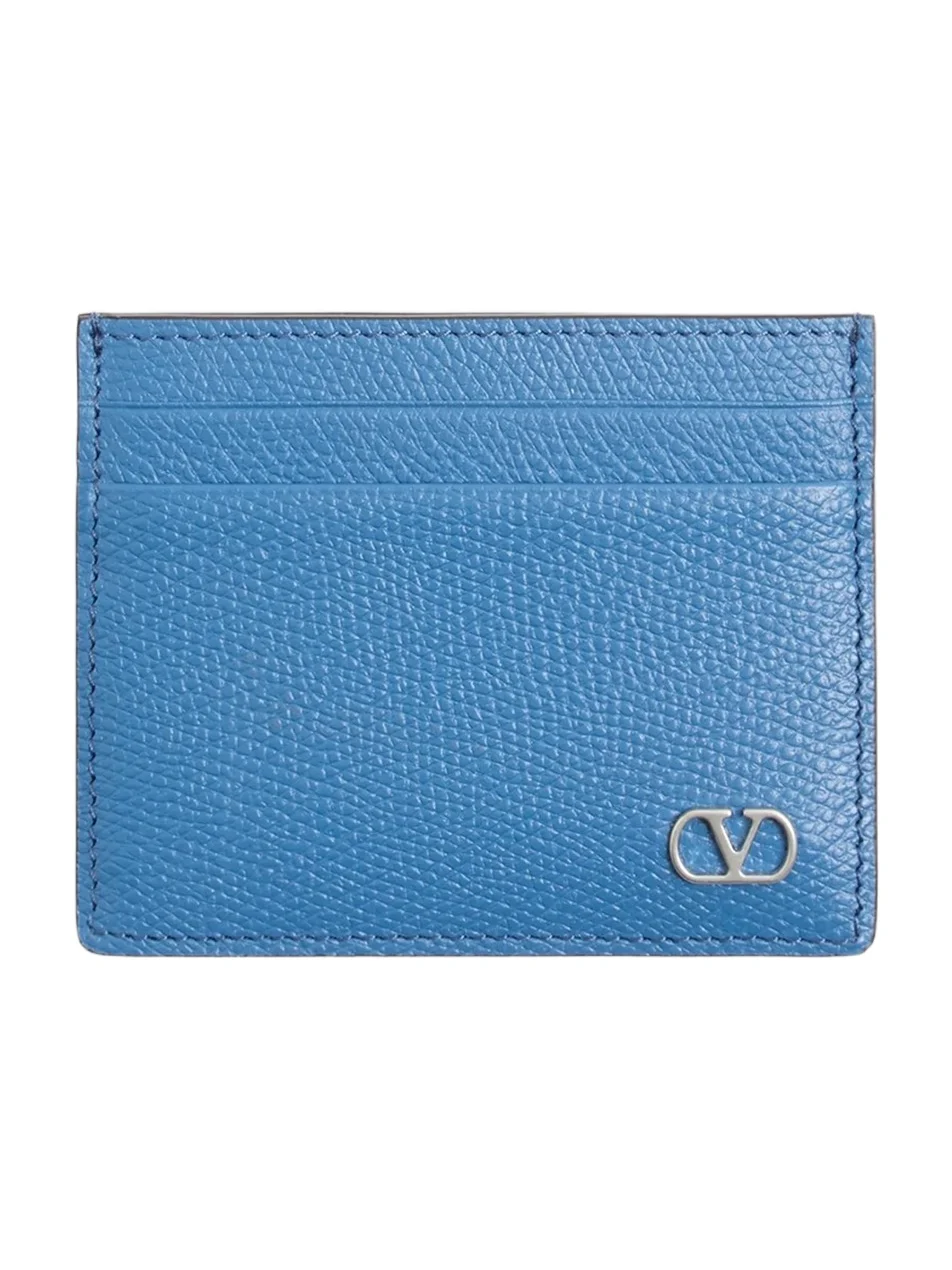 Men's VLogo Signature Cardholder in Grainy Calfskin - Sky Blue