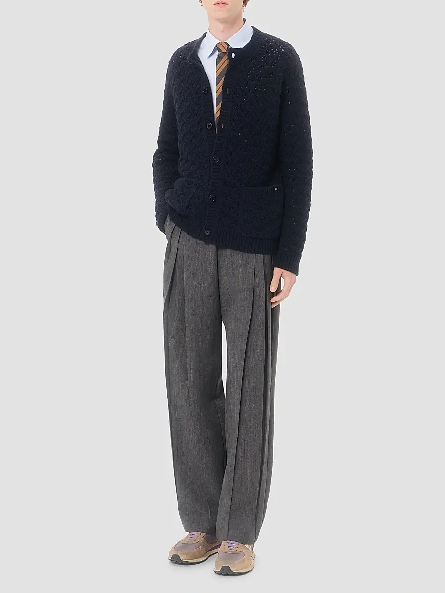 Valentino Men's Wool and Cashmere Cardigan with Metallic V Detail | Thumbnail 2
