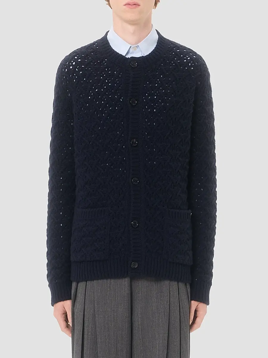 Valentino Men's Wool and Cashmere Cardigan with Metallic V Detail | Thumbnail 3