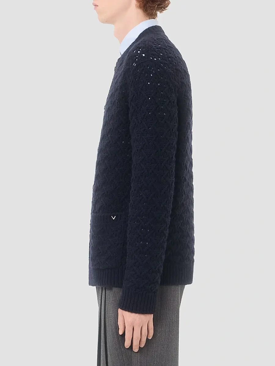 Valentino Men's Wool and Cashmere Cardigan with Metallic V Detail | Thumbnail 4
