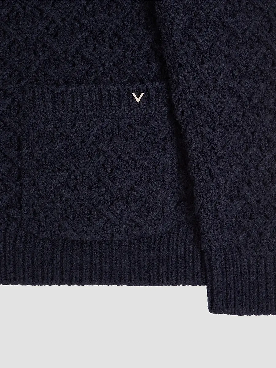Valentino Men's Wool and Cashmere Cardigan with Metallic V Detail | Thumbnail 7