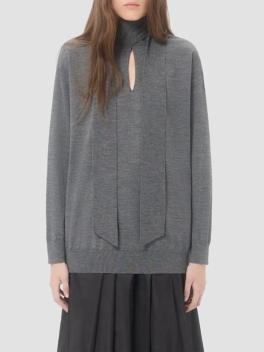 Valentino Women's Wool Sweater with Scarf - Grey | Thumbnail 3 Valentino Women's Wool Sweater with Scarf - Grey | Thumbnail 3