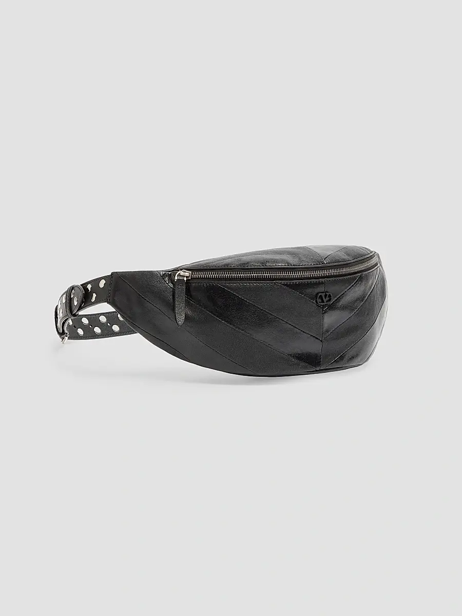 Valentino Men's Jean Waist Bag in Patchwork Nappa Leather with Chevron Pattern - Black | Thumbnail 3