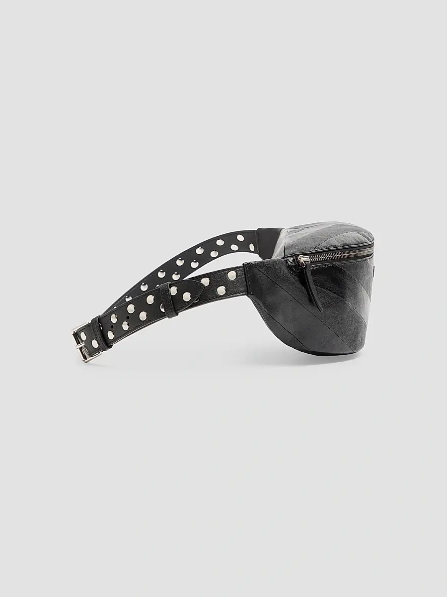 Valentino Men's Jean Waist Bag in Patchwork Nappa Leather with Chevron Pattern - Black | Thumbnail 4