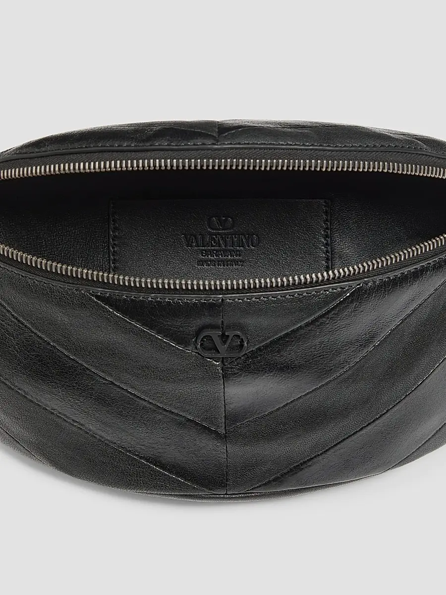 Valentino Men's Jean Waist Bag in Patchwork Nappa Leather with Chevron Pattern - Black | Thumbnail 5