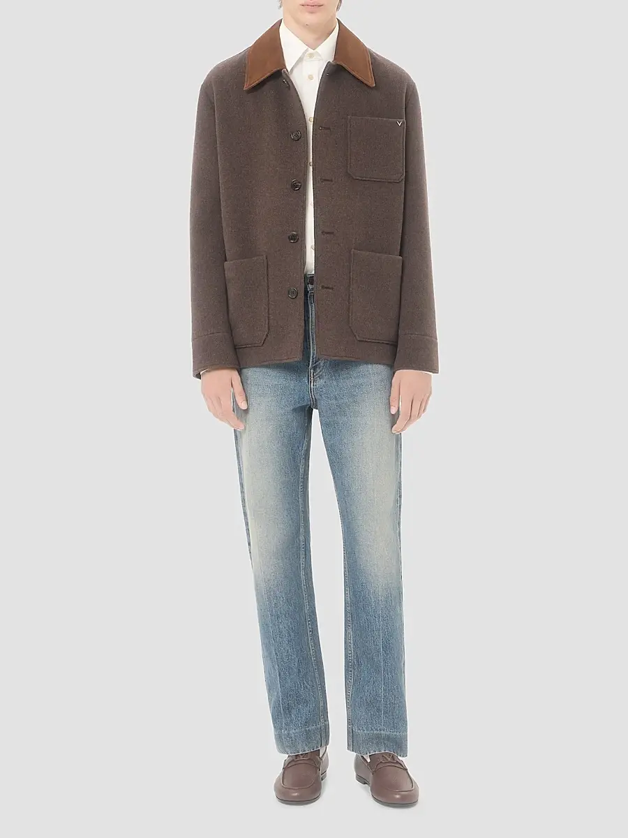 Valentino Men's Long-Sleeved Cotton Poplin Shirt with Embroidered Butterfly Patch | Thumbnail 2