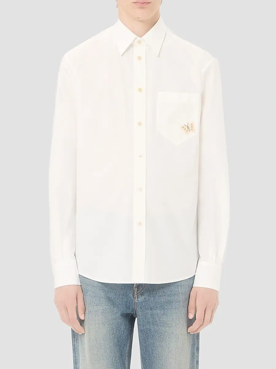 Valentino Men's Long-Sleeved Cotton Poplin Shirt with Embroidered Butterfly Patch | Thumbnail 3