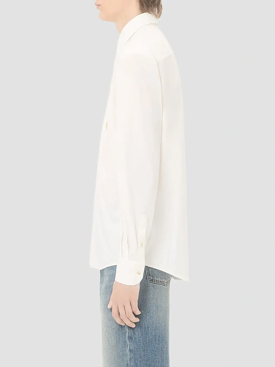 Valentino Men's Long-Sleeved Cotton Poplin Shirt with Embroidered Butterfly Patch | Thumbnail 4
