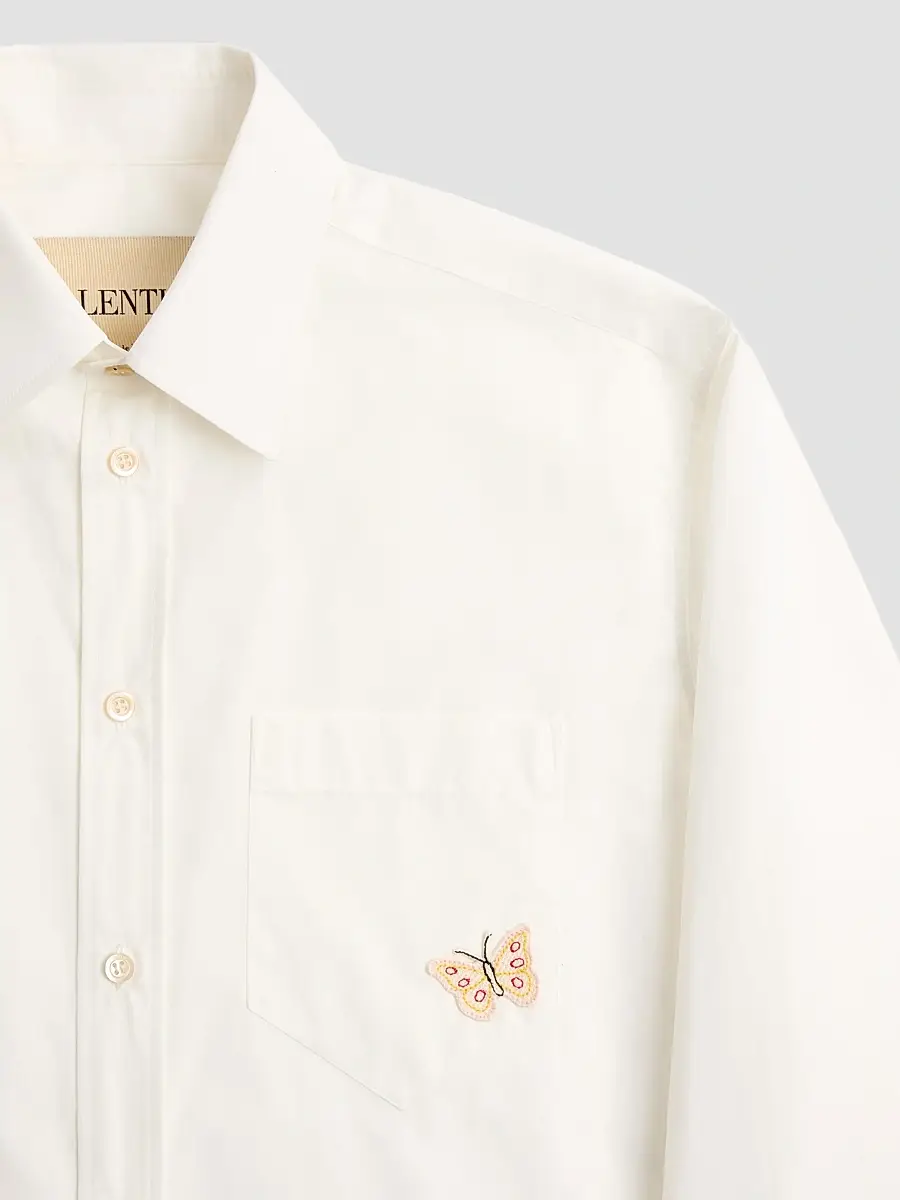 Valentino Men's Long-Sleeved Cotton Poplin Shirt with Embroidered Butterfly Patch | Thumbnail 6