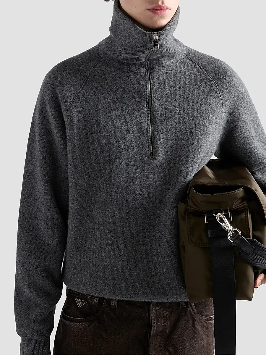 Prada Men's Wool and Cashmere Polo Sweater | Thumbnail 3