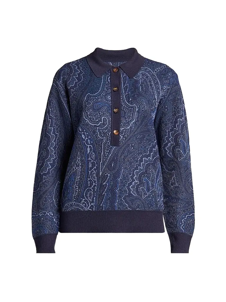 Etro Women's Paisley Knit Polo Top | Image 1 Etro Women's Paisley Knit Polo Top | Image 1