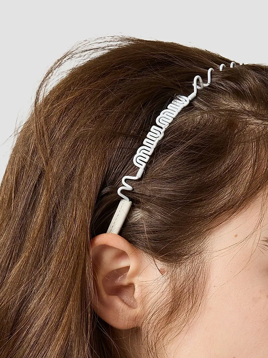 Miu Miu Women's Metal and Leather Headband - Beige | Thumbnail 2 Miu Miu Women's Metal and Leather Headband - Beige | Thumbnail 2