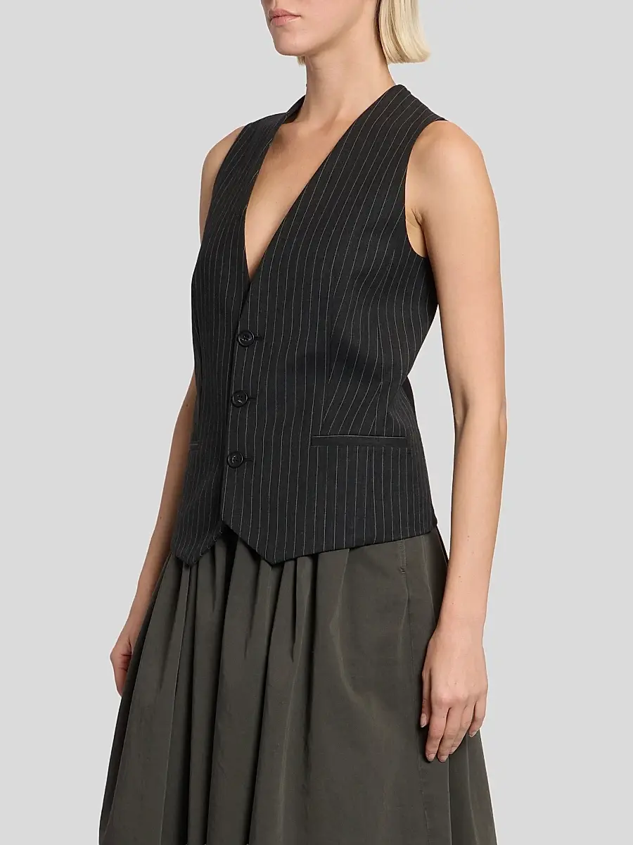 MM6 Maison Martin Margiela Women's Pinstripe Three-Button Vest | Thumbnail 3