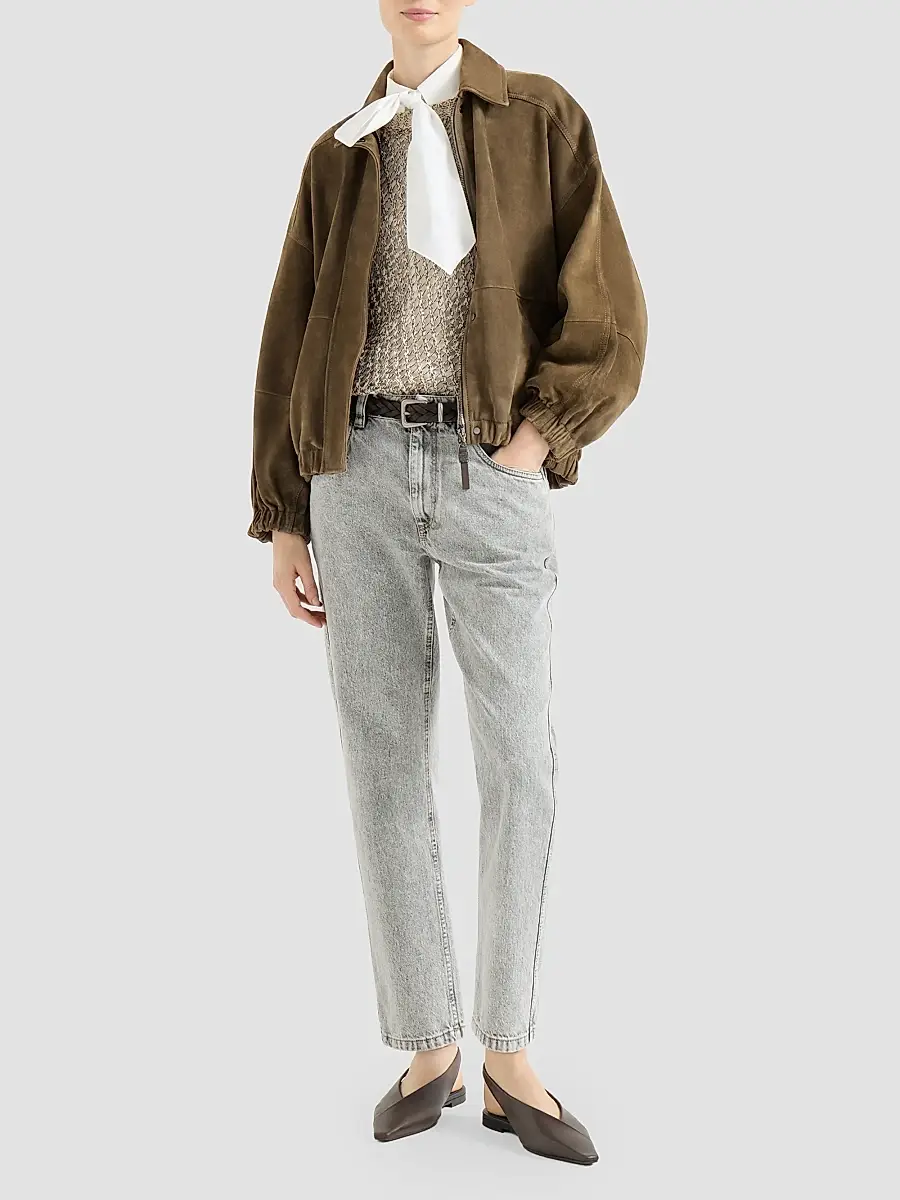Brunello Cucinelli Women's Authentic Denim Straight Trousers With Shiny Bartack - Light Grey | Thumbnail 2 Brunello Cucinelli Women's Authentic Denim Straight Trousers With Shiny Bartack - Light Grey | Thumbnail 2