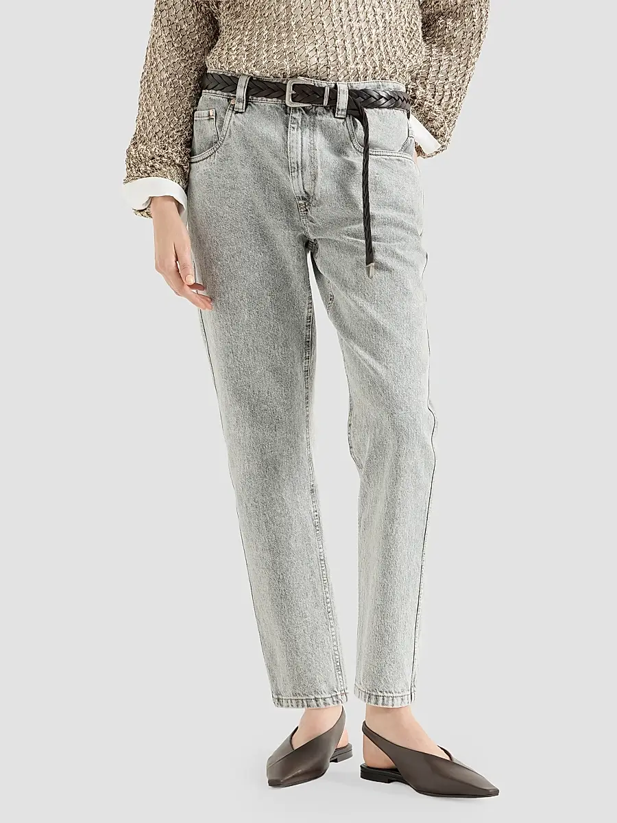 Brunello Cucinelli Women's Authentic Denim Straight Trousers With Shiny Bartack - Light Grey | Thumbnail 3 Brunello Cucinelli Women's Authentic Denim Straight Trousers With Shiny Bartack - Light Grey | Thumbnail 3