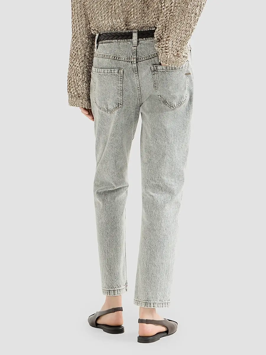 Brunello Cucinelli Women's Authentic Denim Straight Trousers With Shiny Bartack - Light Grey | Thumbnail 4 Brunello Cucinelli Women's Authentic Denim Straight Trousers With Shiny Bartack - Light Grey | Thumbnail 4