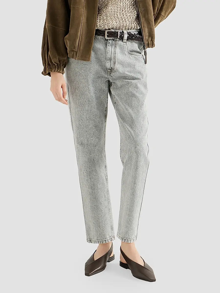 Brunello Cucinelli Women's Authentic Denim Straight Trousers With Shiny Bartack - Light Grey | Thumbnail 5 Brunello Cucinelli Women's Authentic Denim Straight Trousers With Shiny Bartack - Light Grey | Thumbnail 5