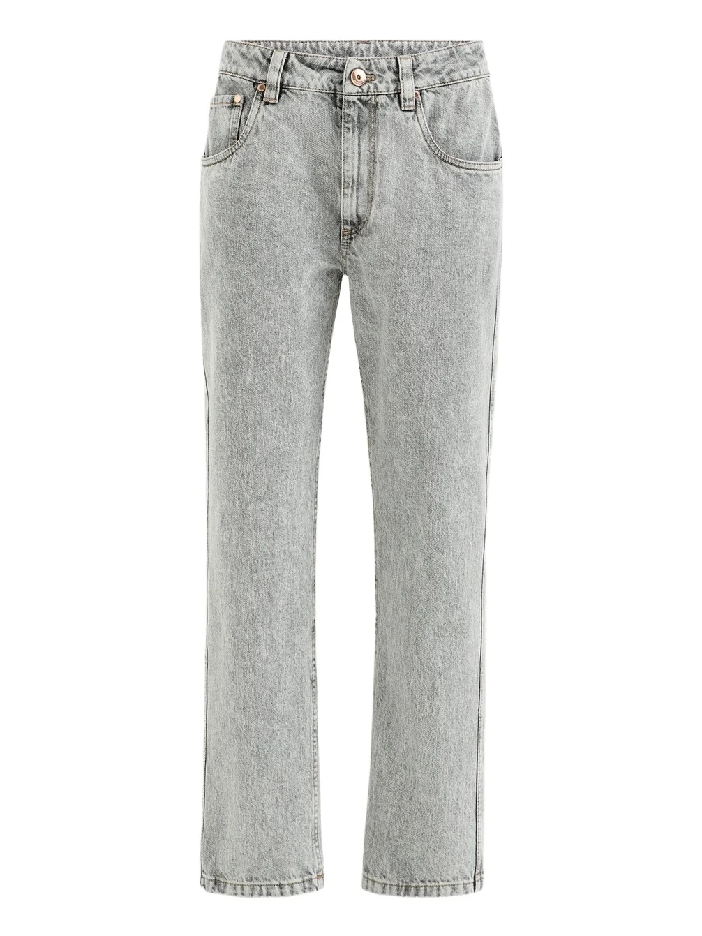Brunello Cucinelli Women's Authentic Denim Straight Trousers With Shiny Bartack - Light Grey