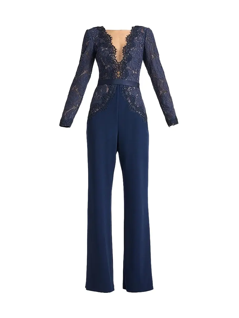 Tadashi Shoji Women's Lace Bodice Crepe Jumpsuit