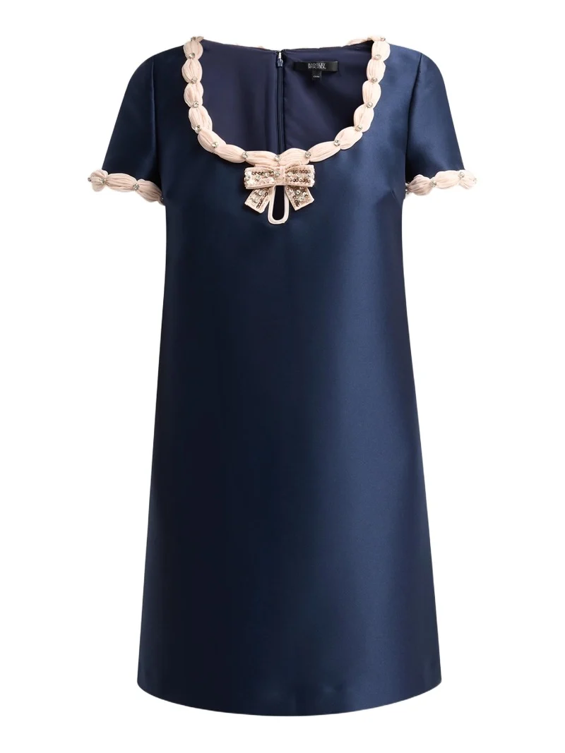 BADGLEY MISCHKA Women's Contrast Bow Mikado Shift Cocktail Dress