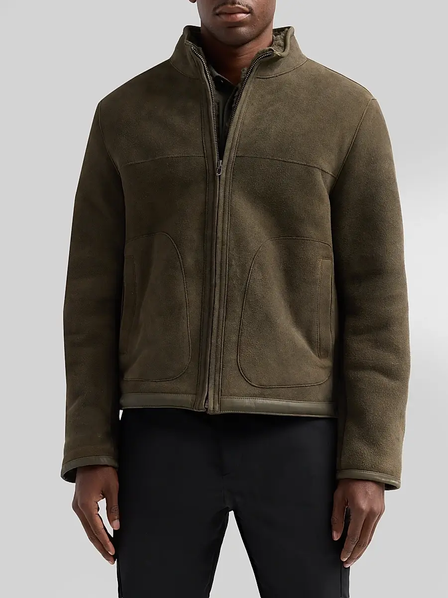 Vince Men's Suede-Shearling Funnel Neck Jacket | Thumbnail 4