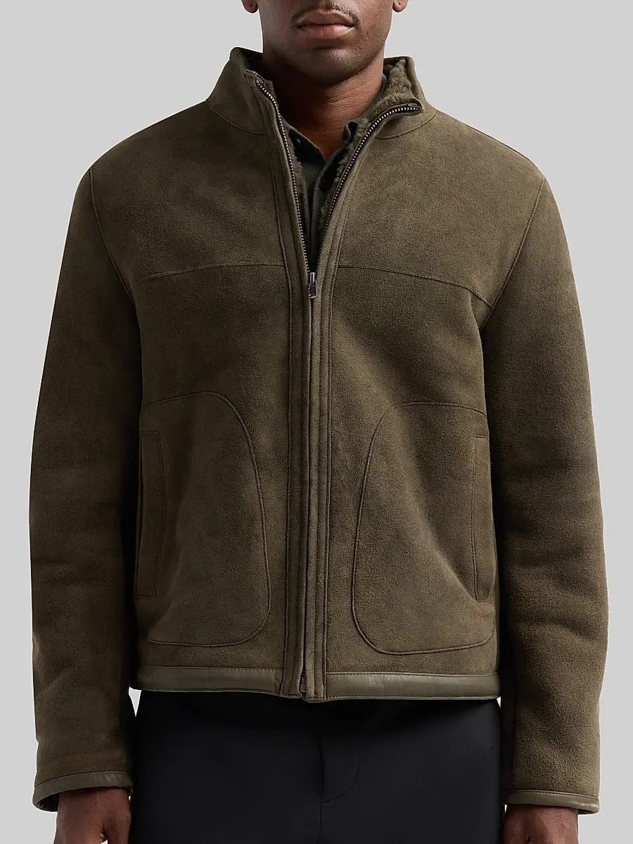 Vince Men's Suede-Shearling Funnel Neck Jacket | Thumbnail 5