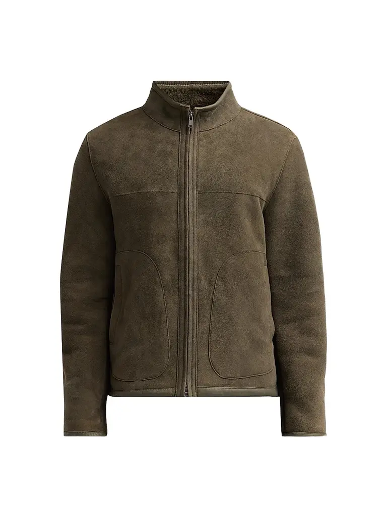 Vince Men's Suede-Shearling Funnel Neck Jacket