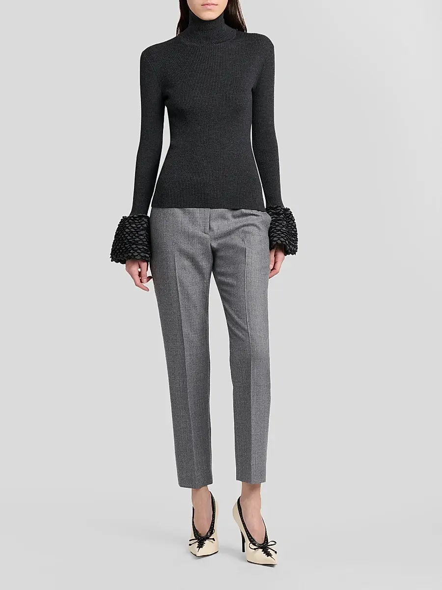 Alexander McQueen Women's Wool Rib-Knit Scalloped-Cuff Top | Thumbnail 2 Alexander McQueen Women's Wool Rib-Knit Scalloped-Cuff Top | Thumbnail 2
