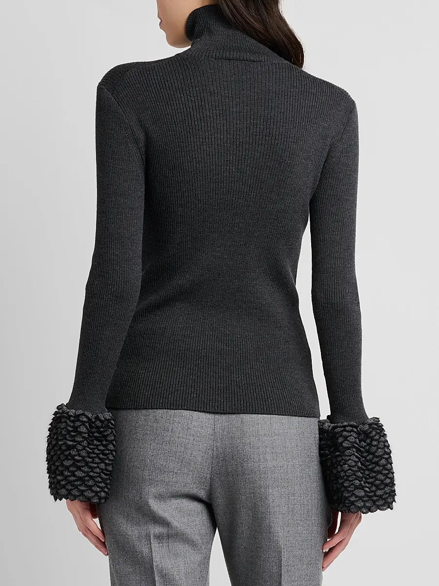 Alexander McQueen Women's Wool Rib-Knit Scalloped-Cuff Top | Thumbnail 3 Alexander McQueen Women's Wool Rib-Knit Scalloped-Cuff Top | Thumbnail 3