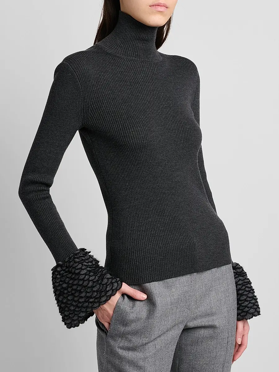 Alexander McQueen Women's Wool Rib-Knit Scalloped-Cuff Top | Thumbnail 5 Alexander McQueen Women's Wool Rib-Knit Scalloped-Cuff Top | Thumbnail 5