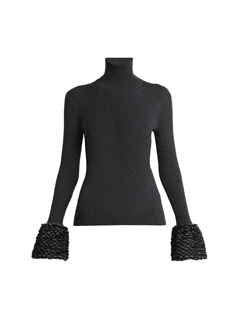 Alexander McQueen Women's Wool Rib-Knit Scalloped-Cuff Top