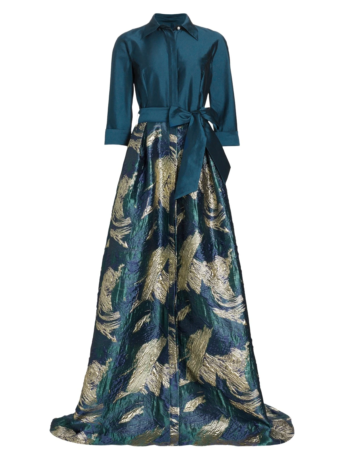 Women's Abstract Jacquard Tie-Waist Gown Women's Abstract Jacquard Tie-Waist Gown