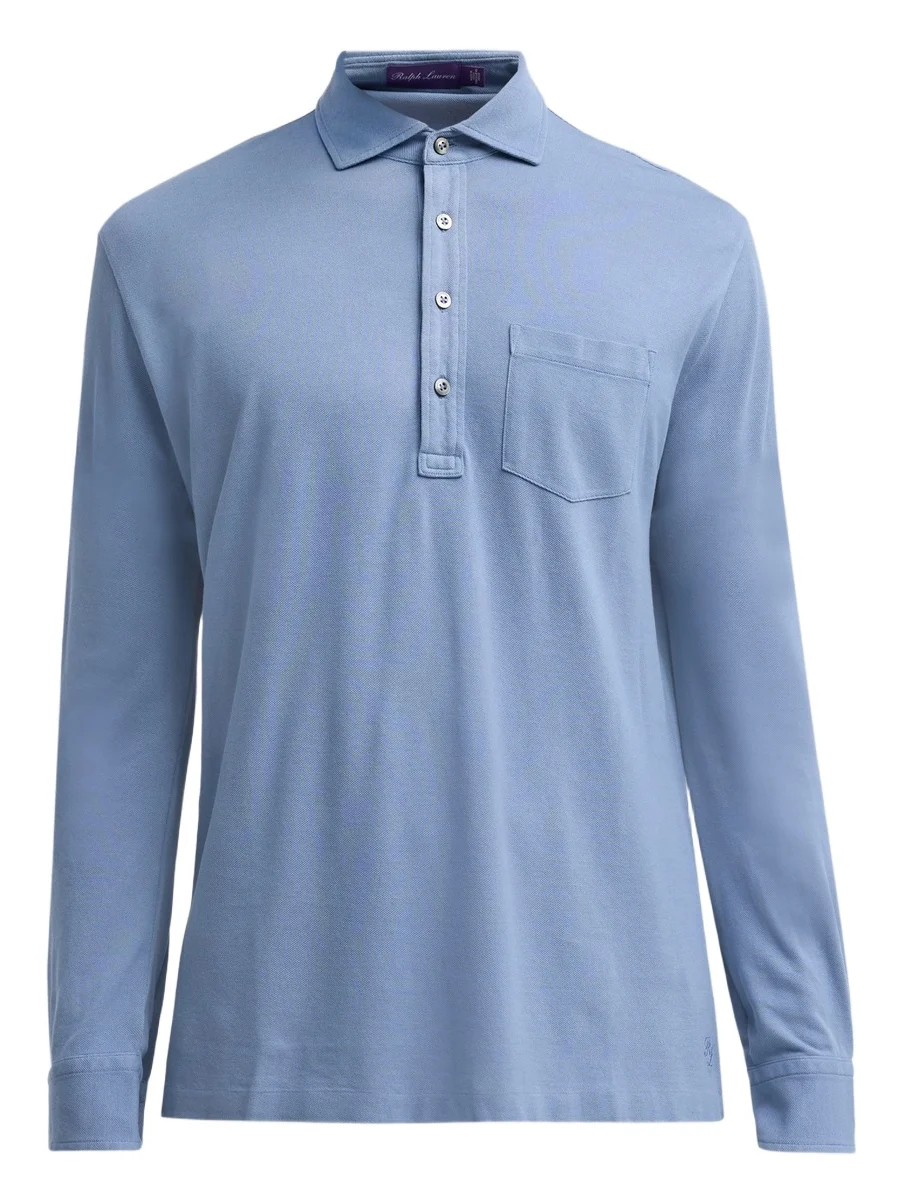 Men's Soft Cotton Long-Sleeve Polo Shirt