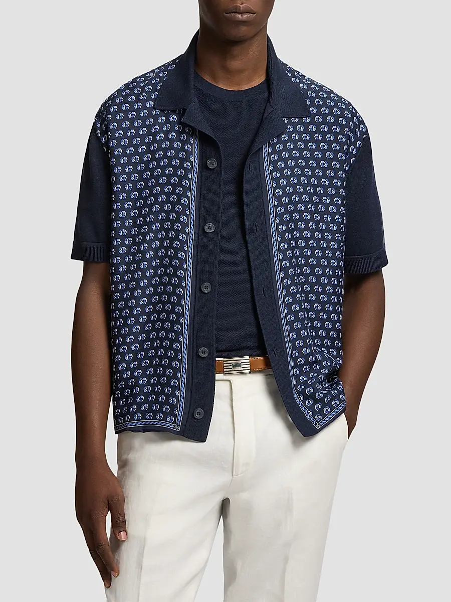 Ralph Lauren Purple Label Men's Camp-Collar Short-Sleeve Cardigan | Thumbnail 4 Ralph Lauren Purple Label Men's Camp-Collar Short-Sleeve Cardigan | Thumbnail 4