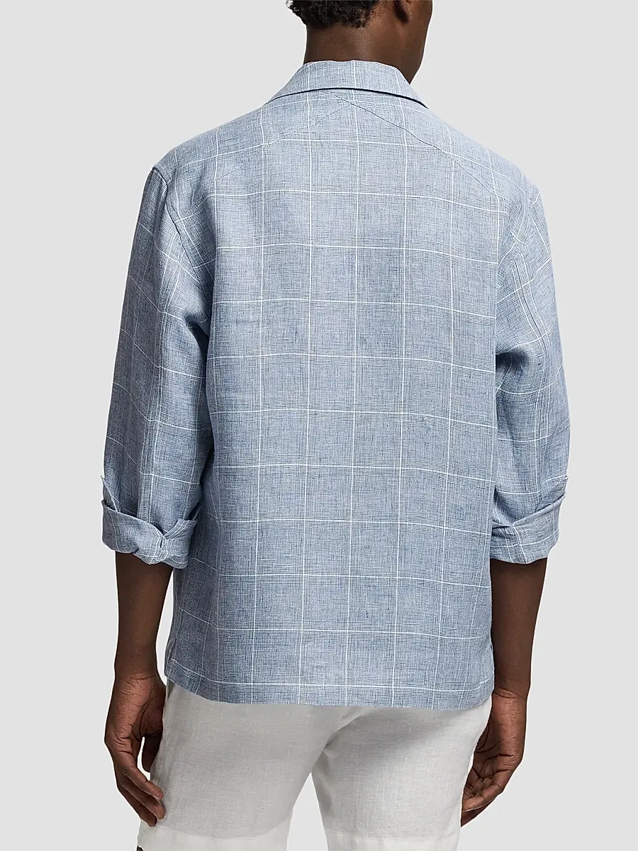 Ralph Lauren Purple Label Men's Windowpane Glen Plaid Linen Sport Shirt | Thumbnail 3 Ralph Lauren Purple Label Men's Windowpane Glen Plaid Linen Sport Shirt | Thumbnail 3