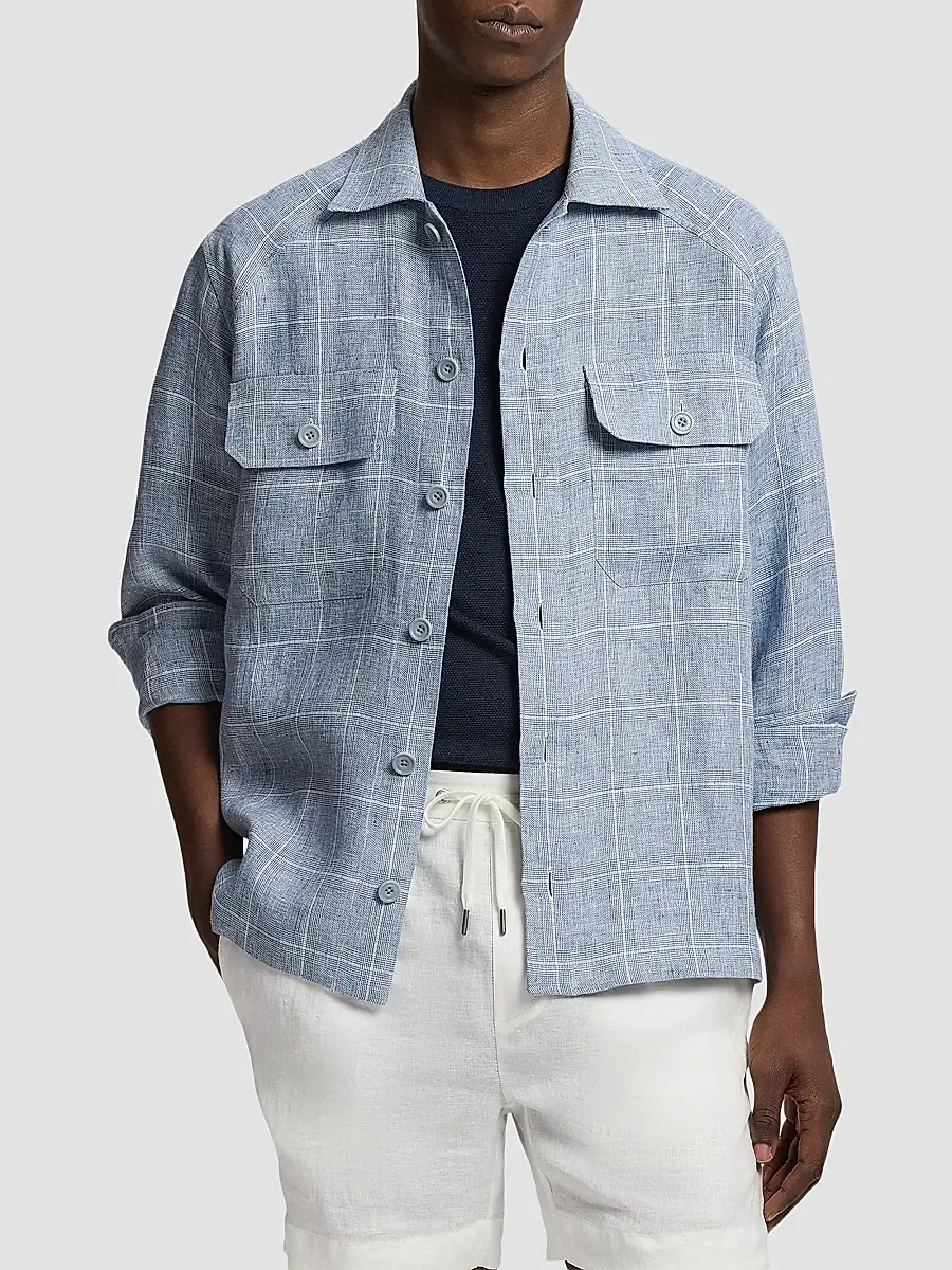 Ralph Lauren Purple Label Men's Windowpane Glen Plaid Linen Sport Shirt | Thumbnail 4 Ralph Lauren Purple Label Men's Windowpane Glen Plaid Linen Sport Shirt | Thumbnail 4