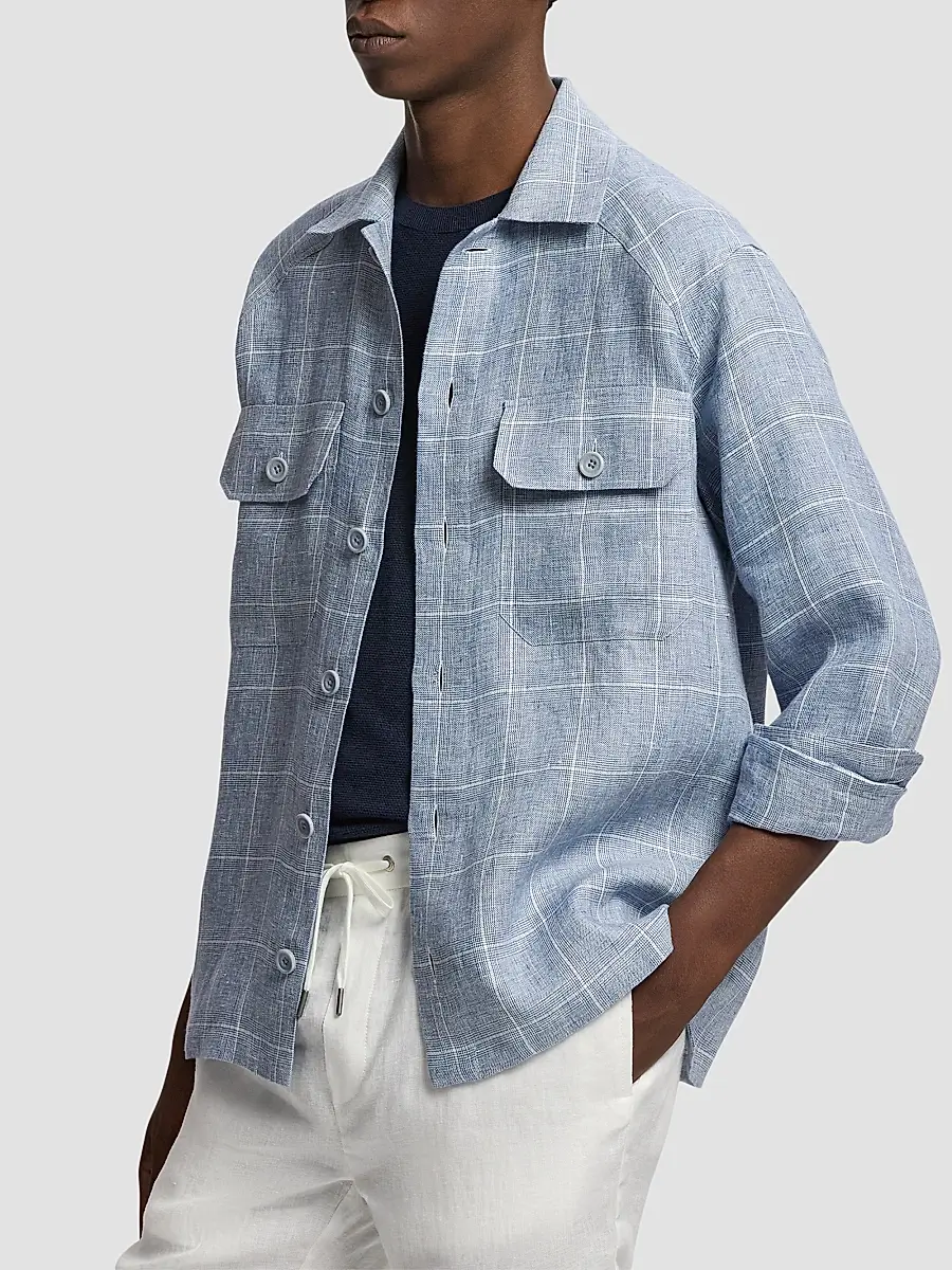 Ralph Lauren Purple Label Men's Windowpane Glen Plaid Linen Sport Shirt | Thumbnail 5 Ralph Lauren Purple Label Men's Windowpane Glen Plaid Linen Sport Shirt | Thumbnail 5